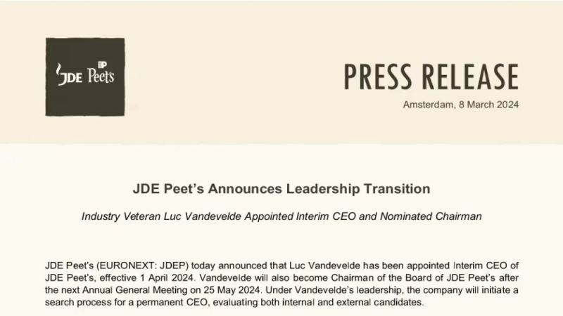 JDE Peet’s高層異動！皮爺咖啡母公司董事長CEO齊退 4月啟動新領導交接