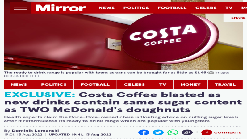 Costa即飲咖啡糖分暴增？專家揭健康隱憂與減糖政策衝突
